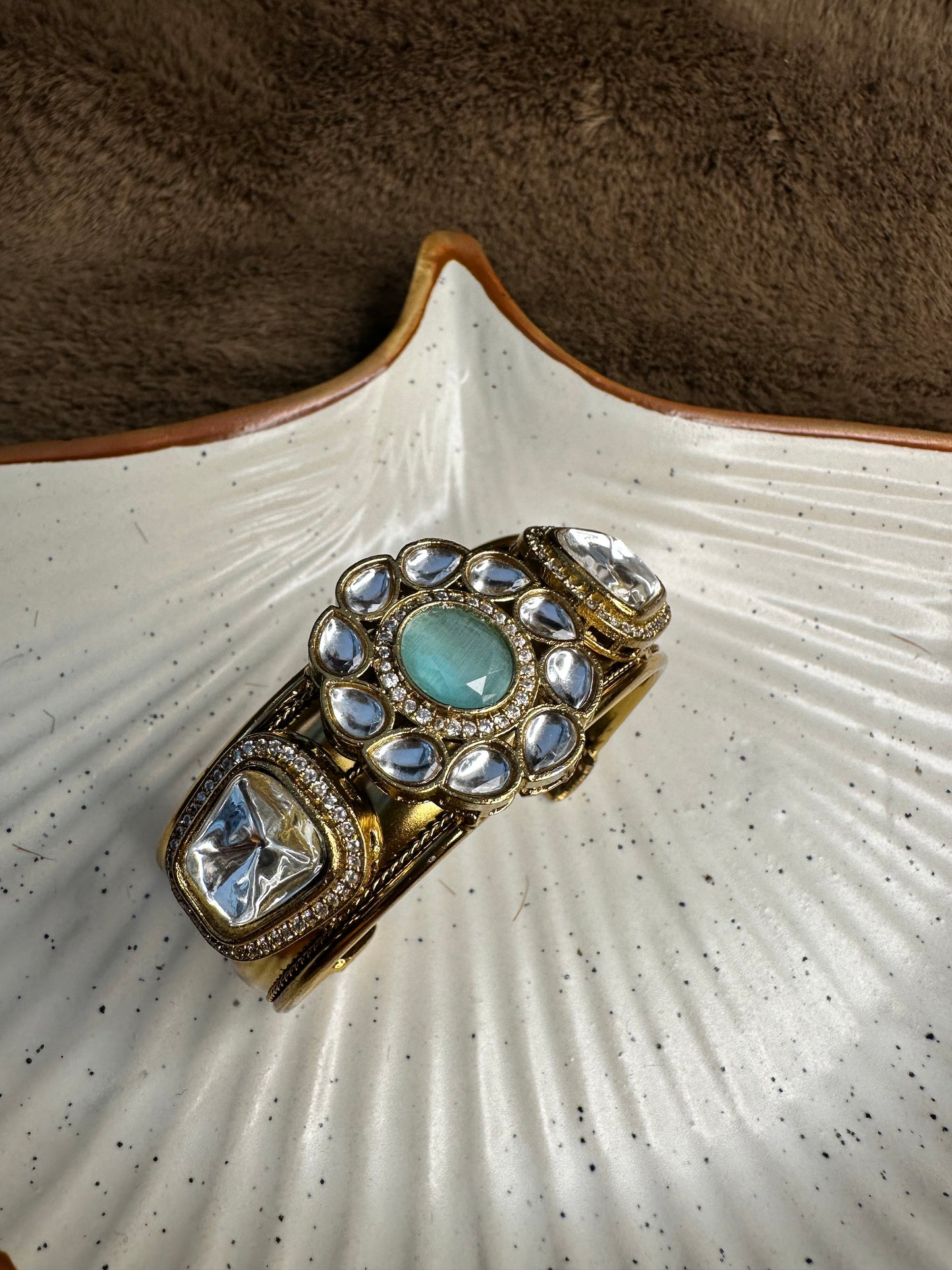 HeyBae Kundan Cuff Bracelet – Antique Gold Plated Bracelet for Ethnic Wear