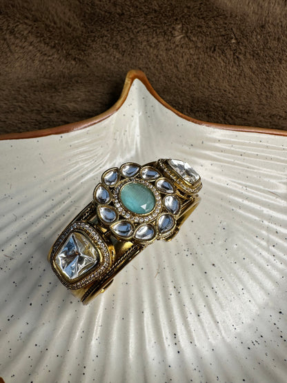HeyBae Kundan Cuff Bracelet – Antique Gold Plated Bracelet for Ethnic Wear