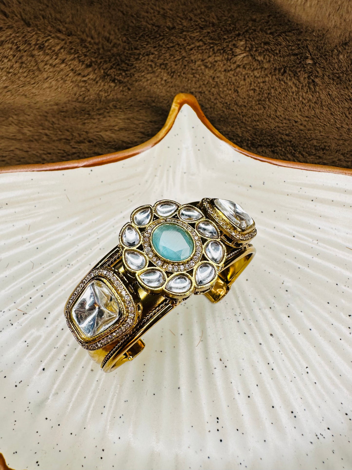 HeyBae Kundan Cuff Bracelet – Antique Gold Plated Bracelet for Ethnic Wear
