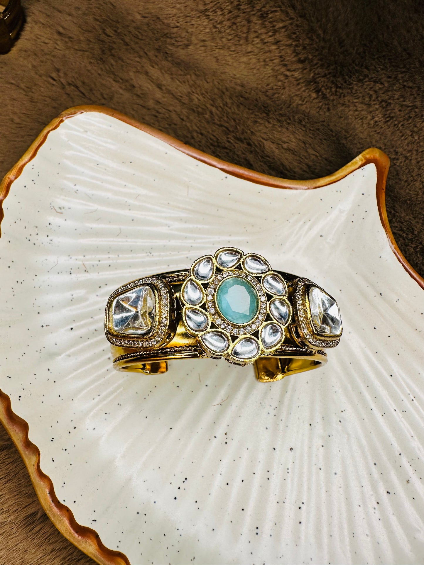 HeyBae Kundan Cuff Bracelet – Antique Gold Plated Bracelet for Ethnic Wear