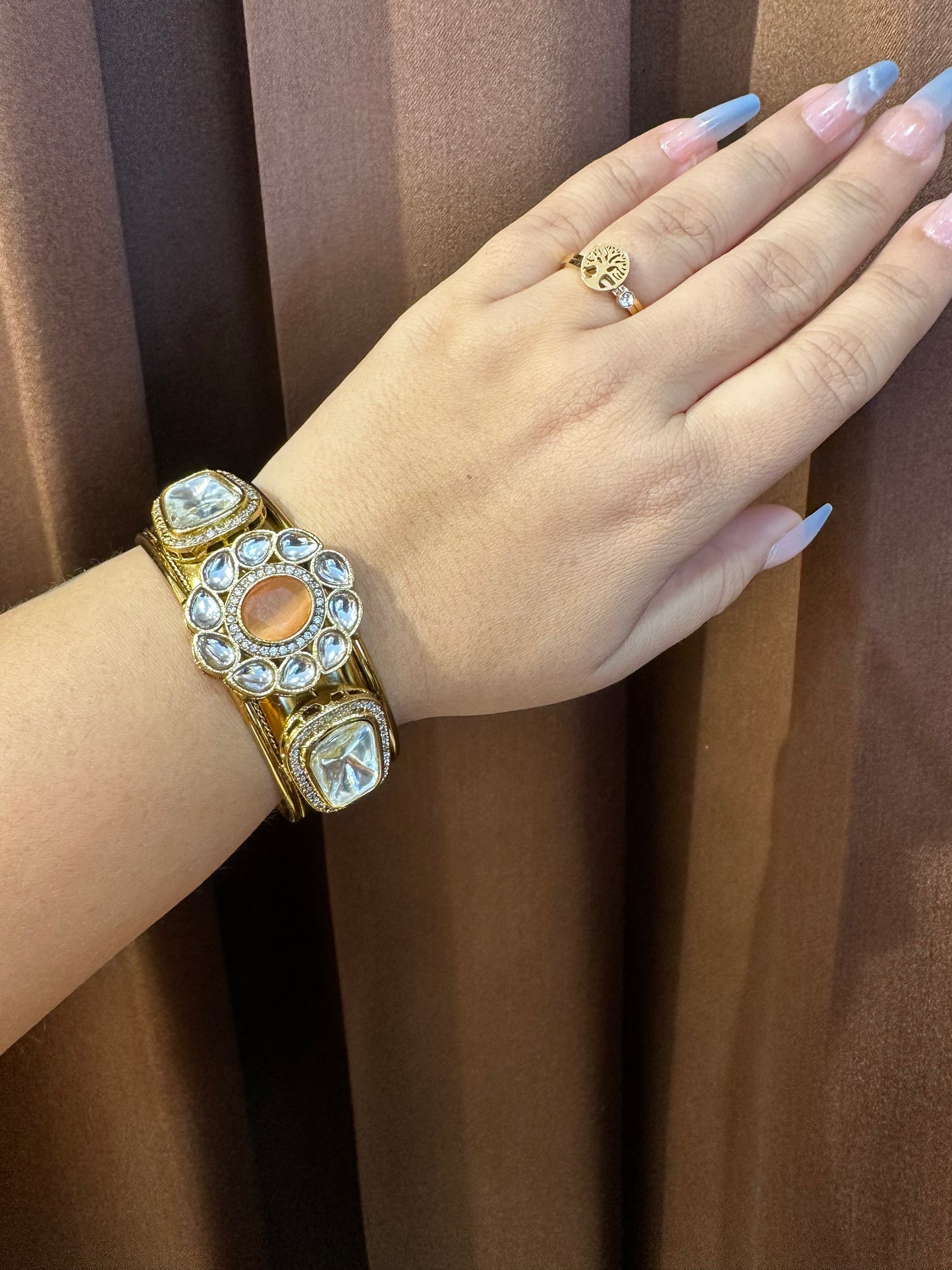 HeyBae Kundan Cuff Bracelet – Antique Gold Plated Bracelet for Ethnic Wear