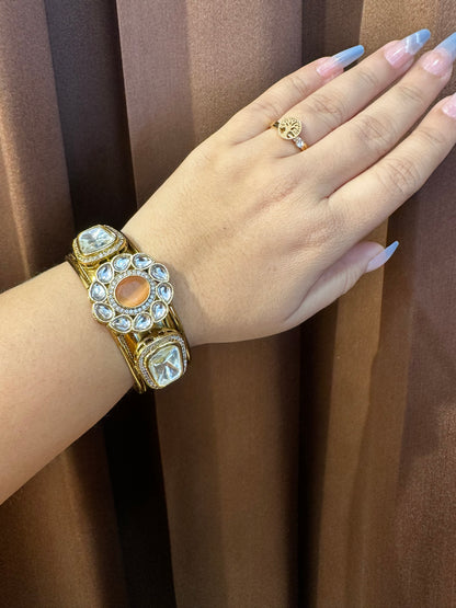 HeyBae Kundan Cuff Bracelet – Antique Gold Plated Bracelet for Ethnic Wear