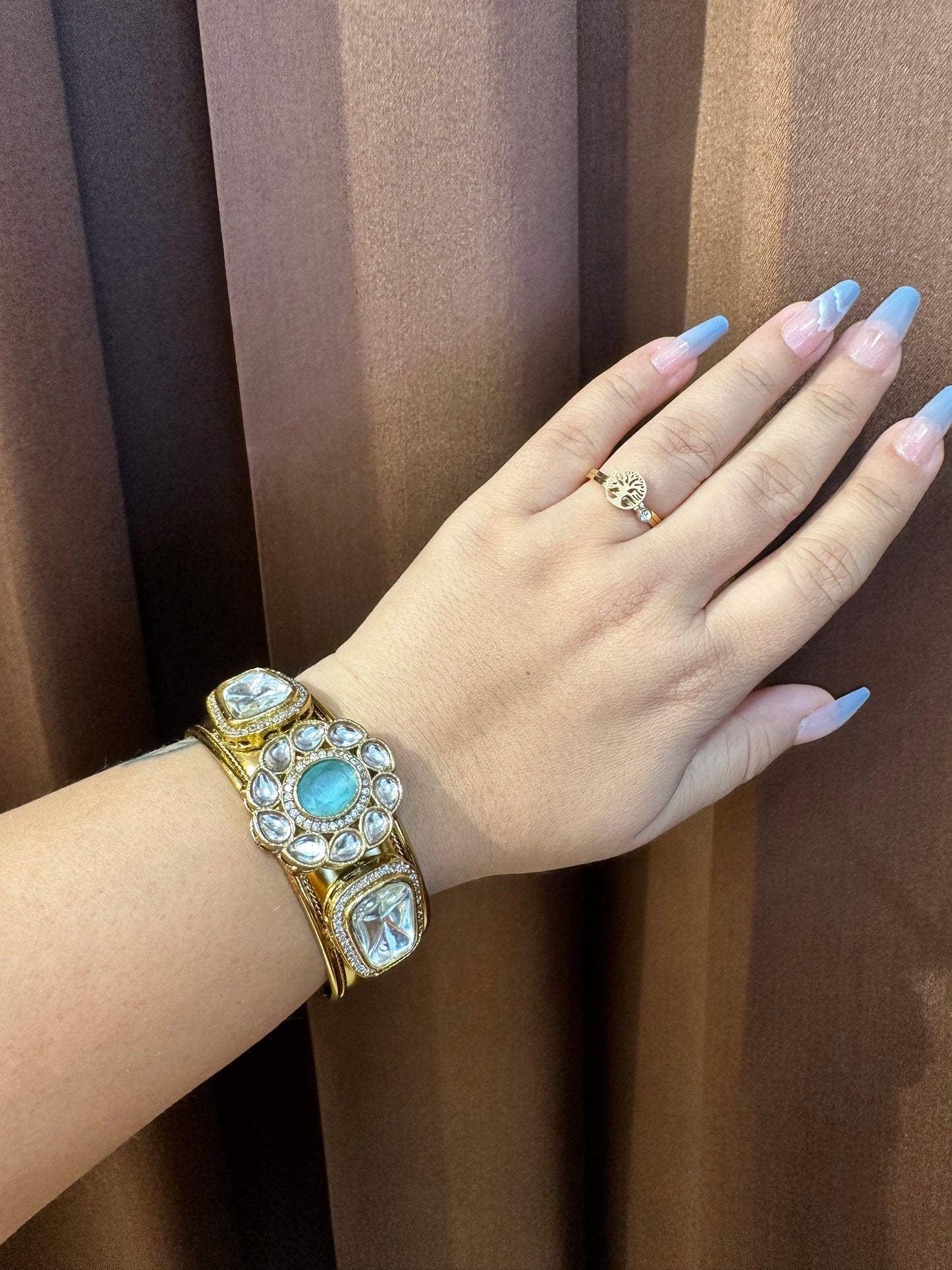 HeyBae Kundan Cuff Bracelet – Antique Gold Plated Bracelet for Ethnic Wear