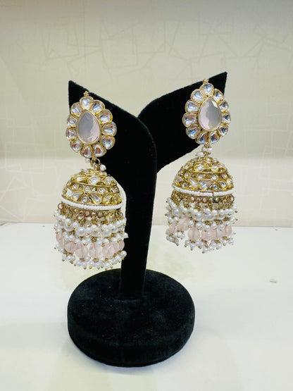 Red Stone & Pearl Kundan Jhumka Earrings – Heybae Jewelry