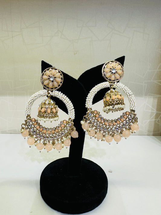 HeyBae Traditional Chandbali Kundan Pearl Earrings for Women