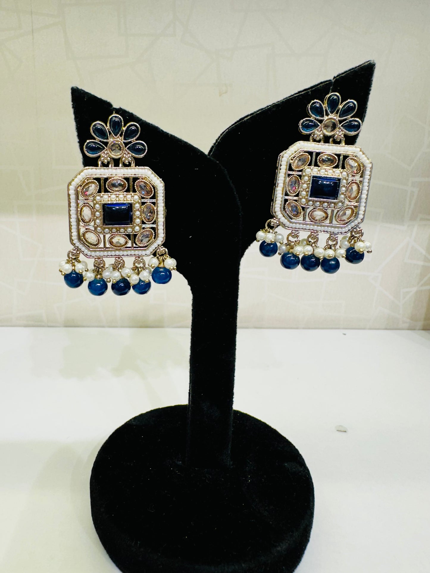 HeyBae Elegant Ethnic Stud Square Stone & Pearl Earrings