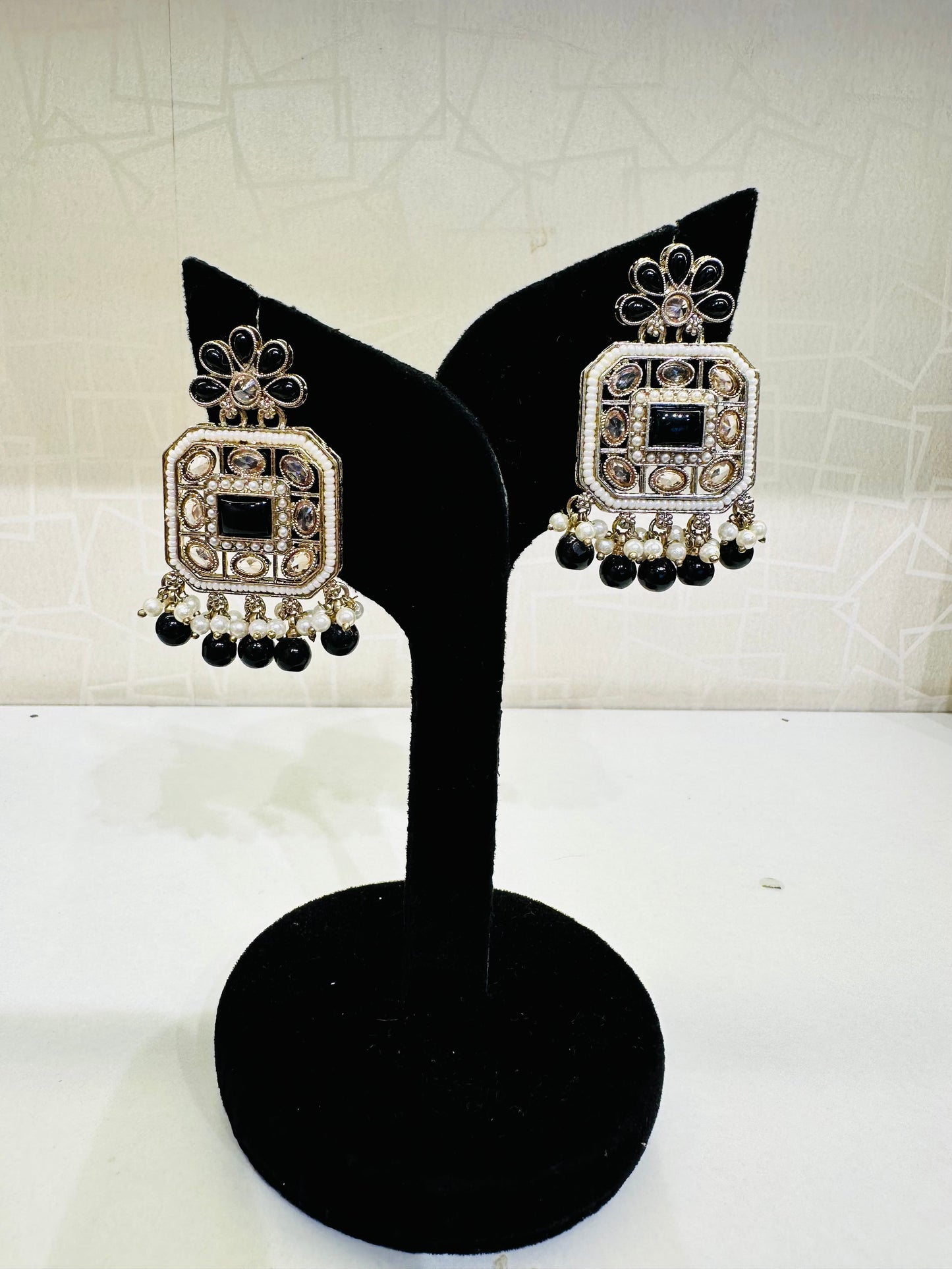 HeyBae Elegant Ethnic Stud Square Stone & Pearl Earrings