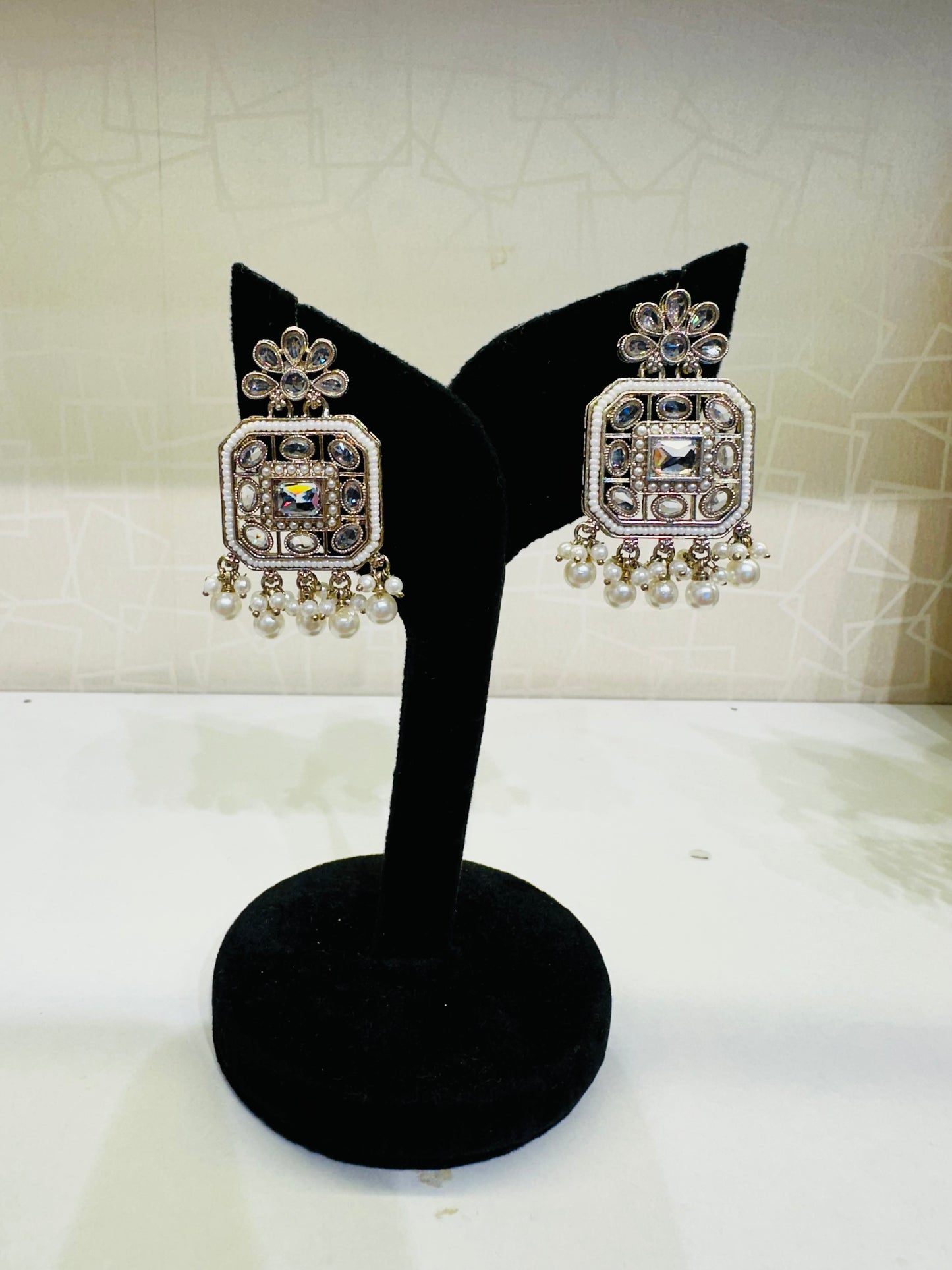 HeyBae Elegant Ethnic Stud Square Stone & Pearl Earrings