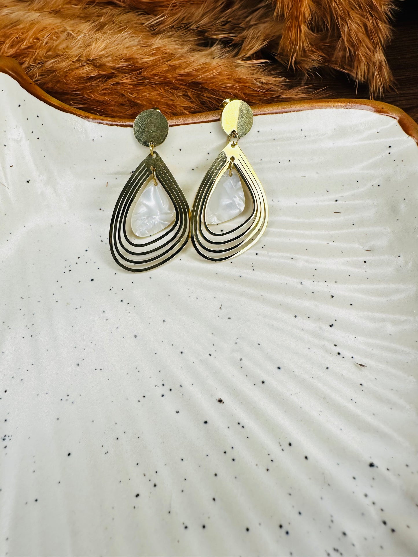 Heybae Gold-Plated Layered Teardrop Drop Earrings for Women