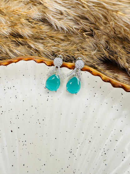 HeyBae Elegant AD Teardrop Green Stone Earrings for Ethnic Wear