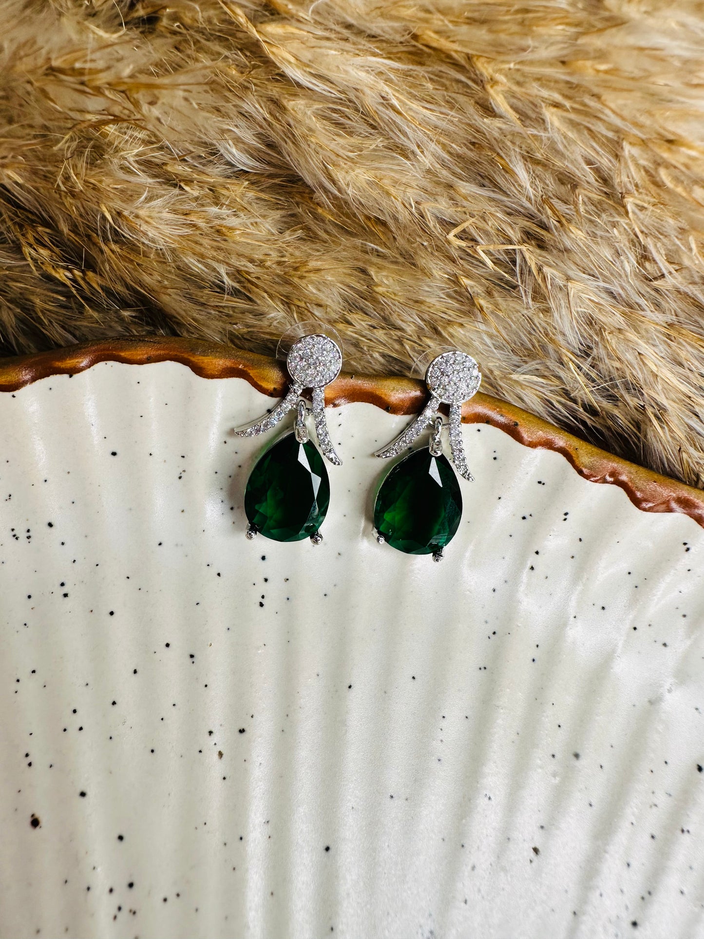 HeyBae Elegant AD Teardrop Green Stone Earrings for Ethnic Wear