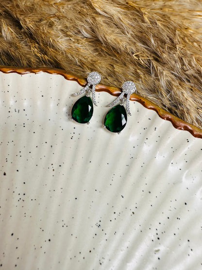 HeyBae Elegant AD Teardrop Green Stone Earrings for Ethnic Wear