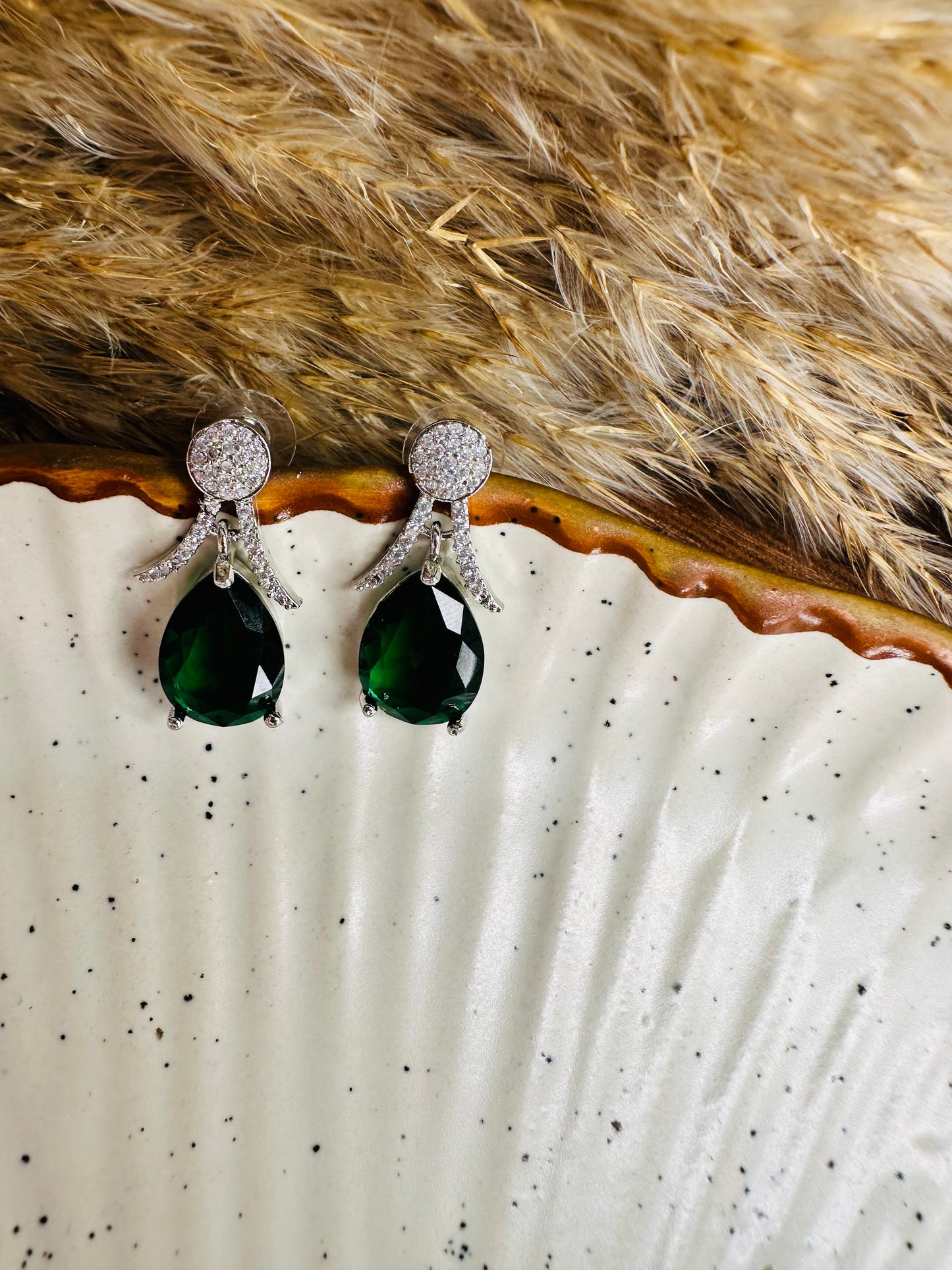 HeyBae Elegant AD Teardrop Green Stone Earrings for Ethnic Wear