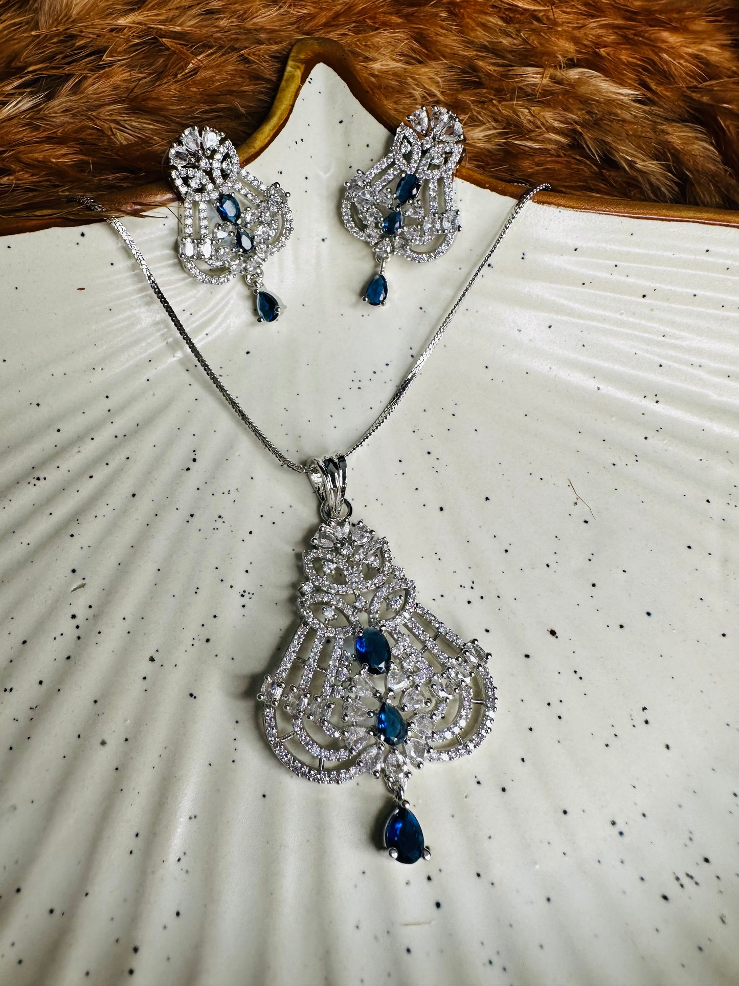 HeyBae American Diamond Necklace Set with Blue Stones for Ethnic Wear – Best Karwa Chauth Gift for Wife