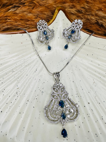 HeyBae American Diamond Necklace Set with Blue Stones for Ethnic Wear – Best Karwa Chauth Gift for Wife