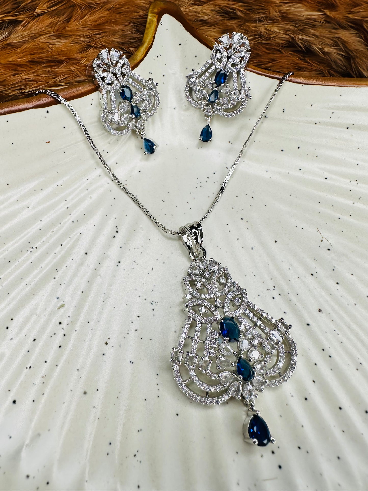 HeyBae American Diamond Necklace Set with Blue Stones for Ethnic Wear – Best Karwa Chauth Gift for Wife