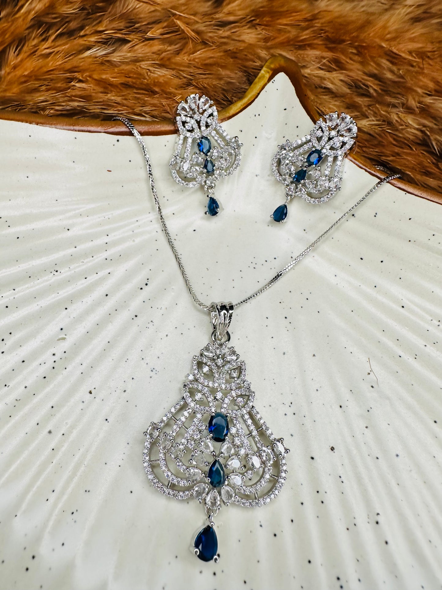 HeyBae American Diamond Necklace Set with Blue Stones for Ethnic Wear – Best Karwa Chauth Gift for Wife