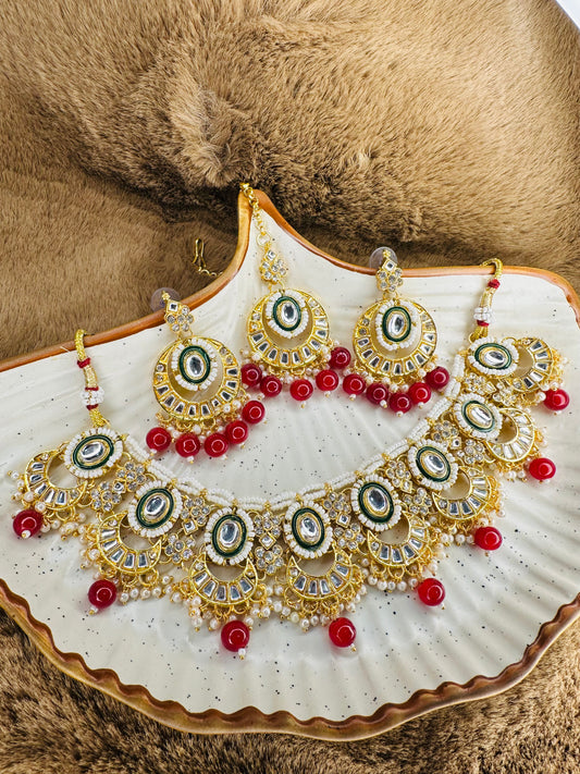 HeyBae Ethnic Kundan Red Necklace Set with Earrings – Bridal & Festive Wear