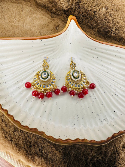 HeyBae Ethnic Kundan Red Necklace Set with Earrings – Bridal & Festive Wear