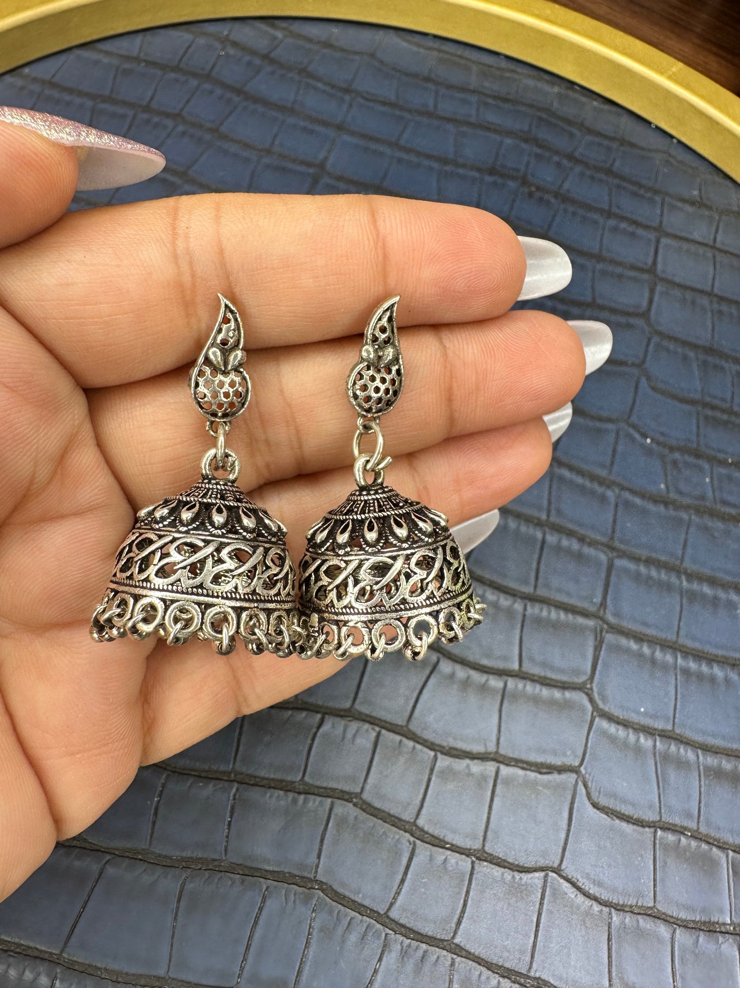 HeyBae Oxidised Jhumka Earrings - Traditional Brass Indian Jewelry