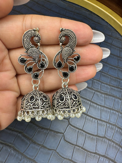 HeyBae Oxidised Kundan Jhumka Earrings - Traditional Brass Indian Jewelry