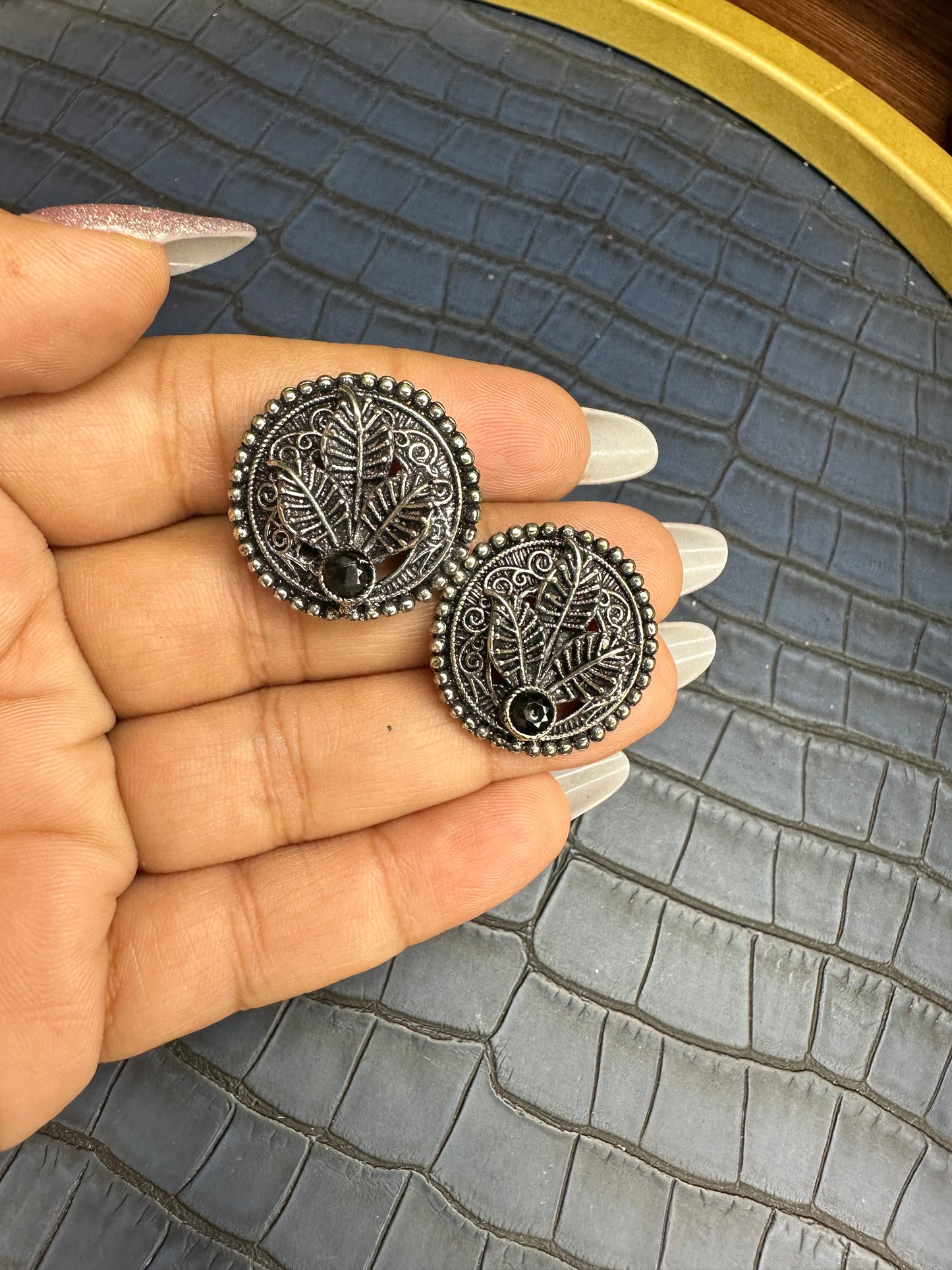 HeyBae Oxidised Brass Stud Earrings - Heavy Quality, Lightweight
