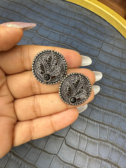 HeyBae Oxidised Brass Stud Earrings - Heavy Quality, Lightweight