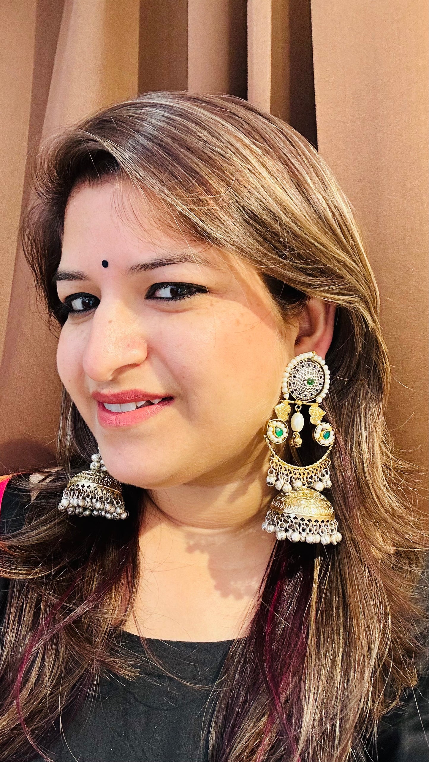 HeyBae Traditional Gold Jhumka Earrings with Pearl & Red Accents | Ethnic Wear