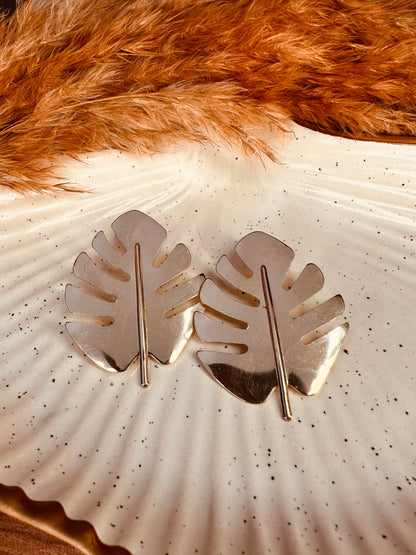 HeyBae Silver Metal Quirky Leaf Earrings for Women & Girls