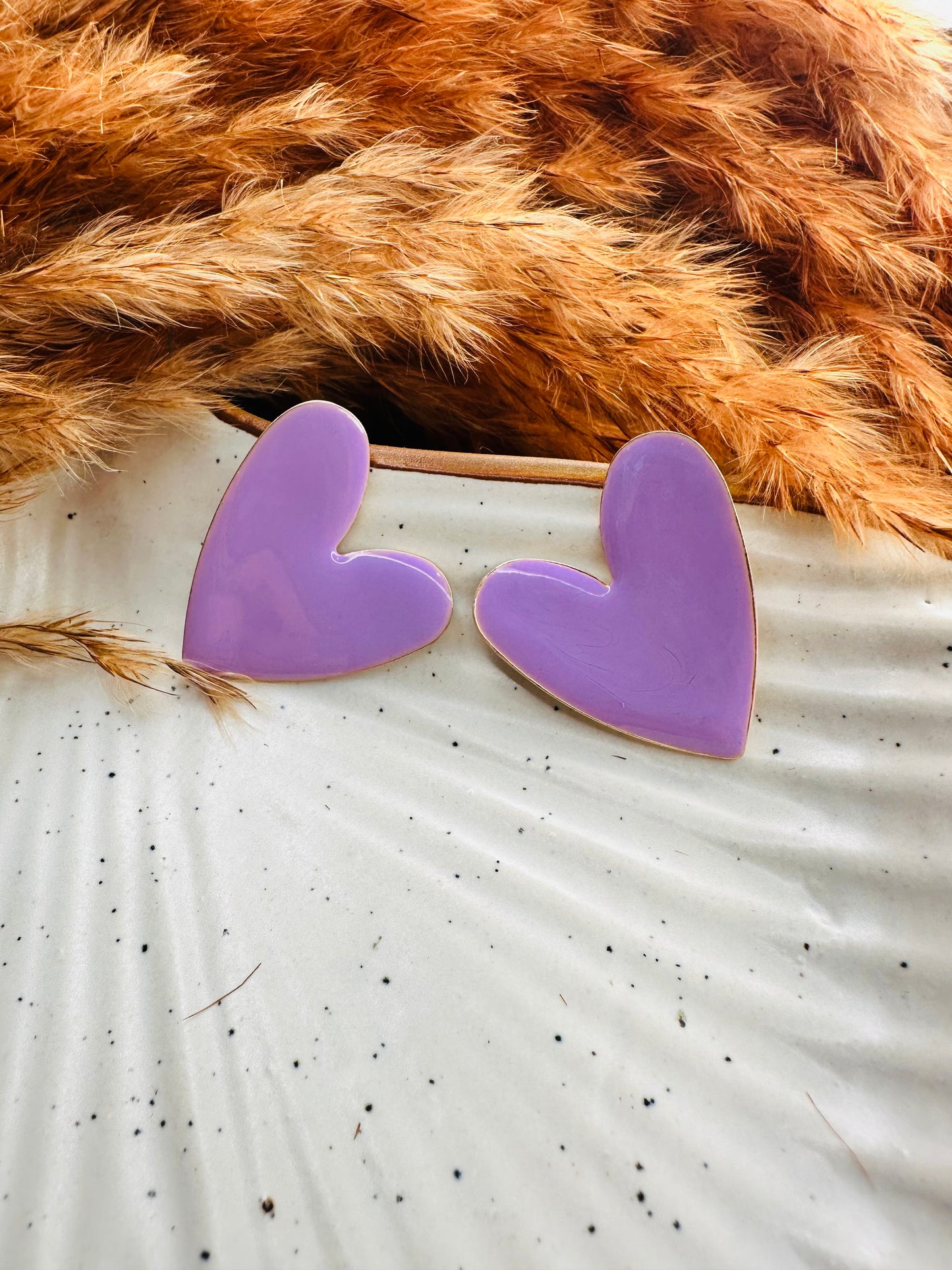 Heybae Purple Heart Statement Earrings for Ethnic & Western Wear - Stylish Quirky Earrings