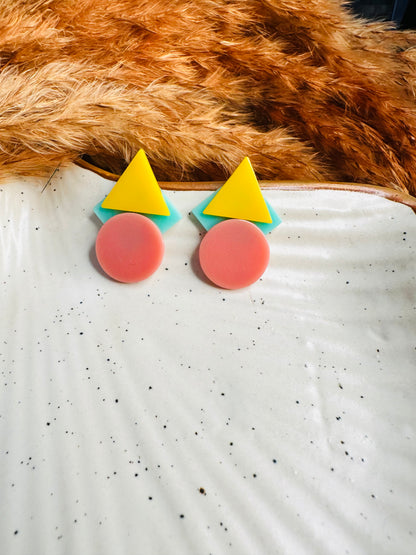 Heybae Quirky Geometric Triangle & Circle Earrings for Women - Colorful Statement Earrings for Ethnic & Western Outfits