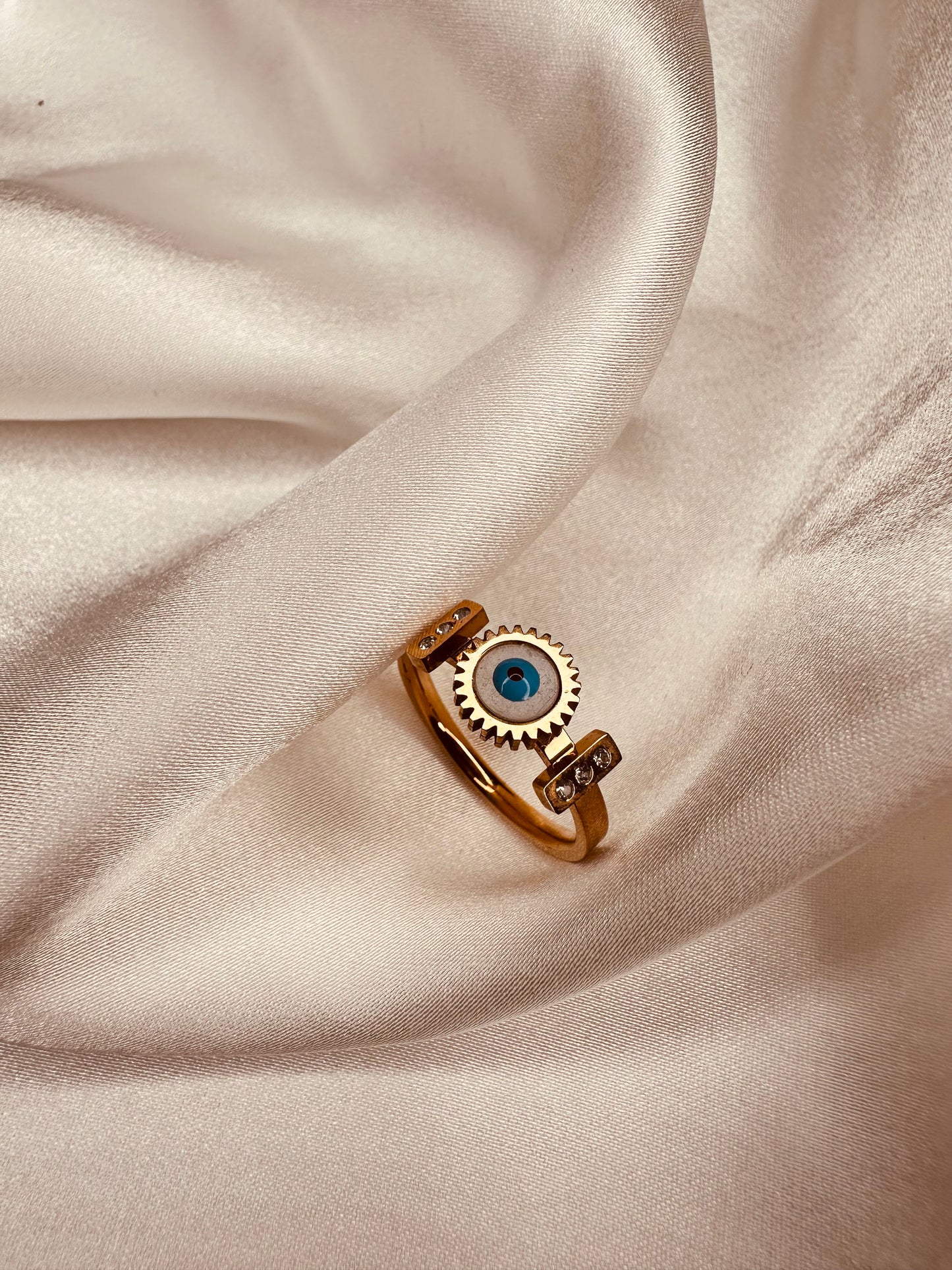 HeyBae Anti Tarnish Evil Eye Ring for Women & Girls - Gold Stainless Steel