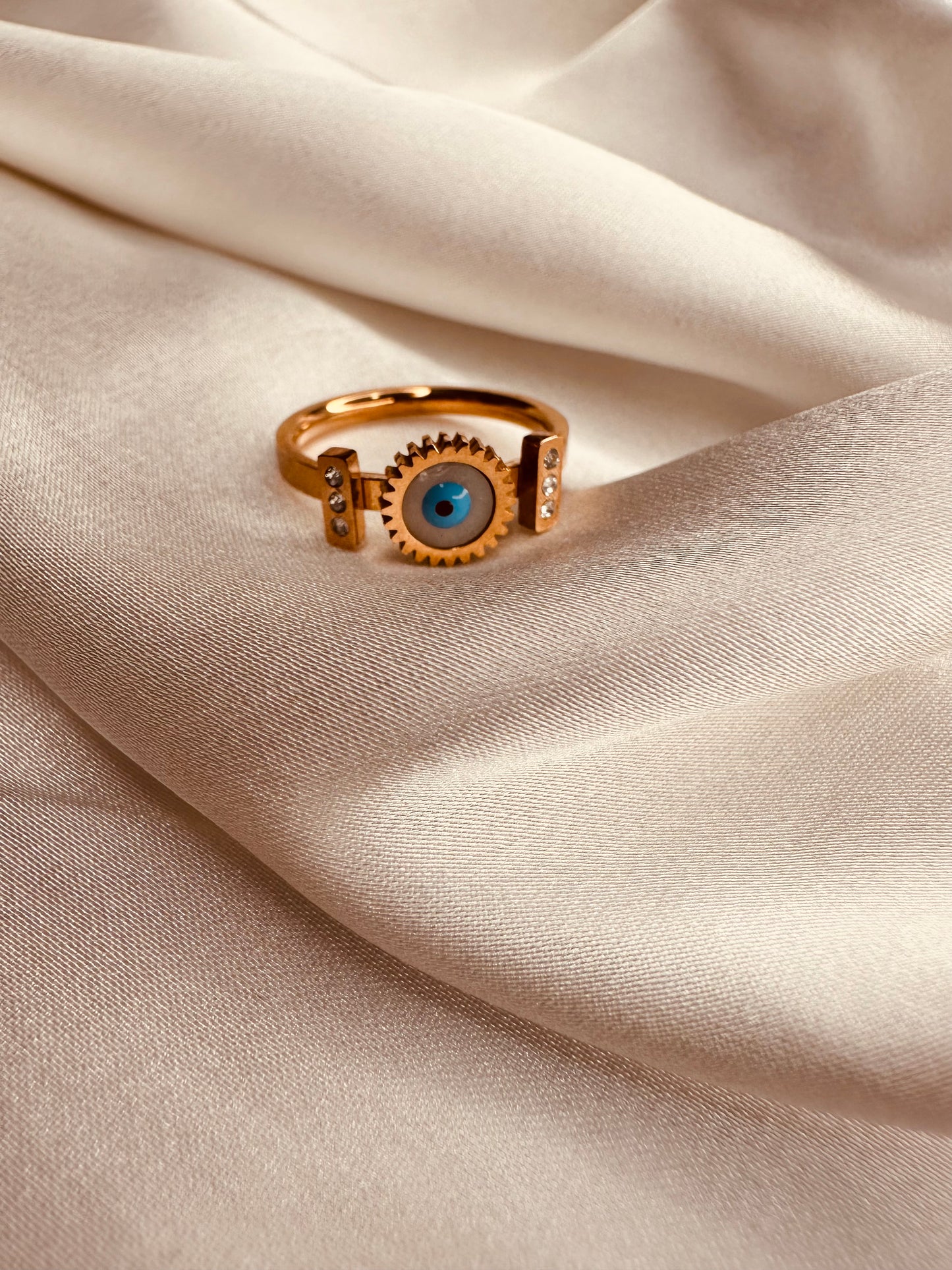 HeyBae Anti Tarnish Evil Eye Ring for Women & Girls - Gold Stainless Steel