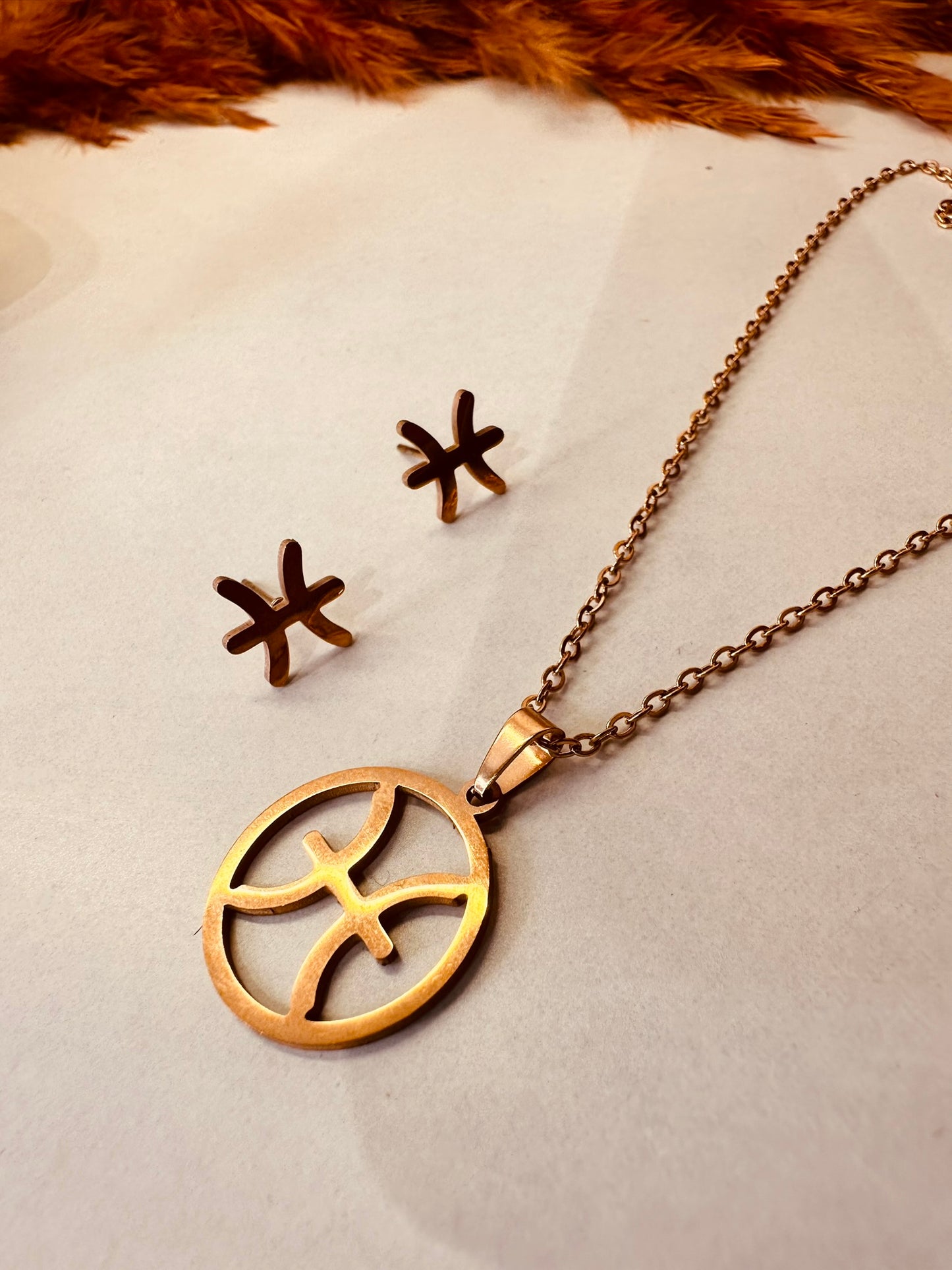 HeyBae Zodiac Pendant & Earring Set | Gold Stainless Steel | ₹499 (Aquarius · January 20 - February 18)