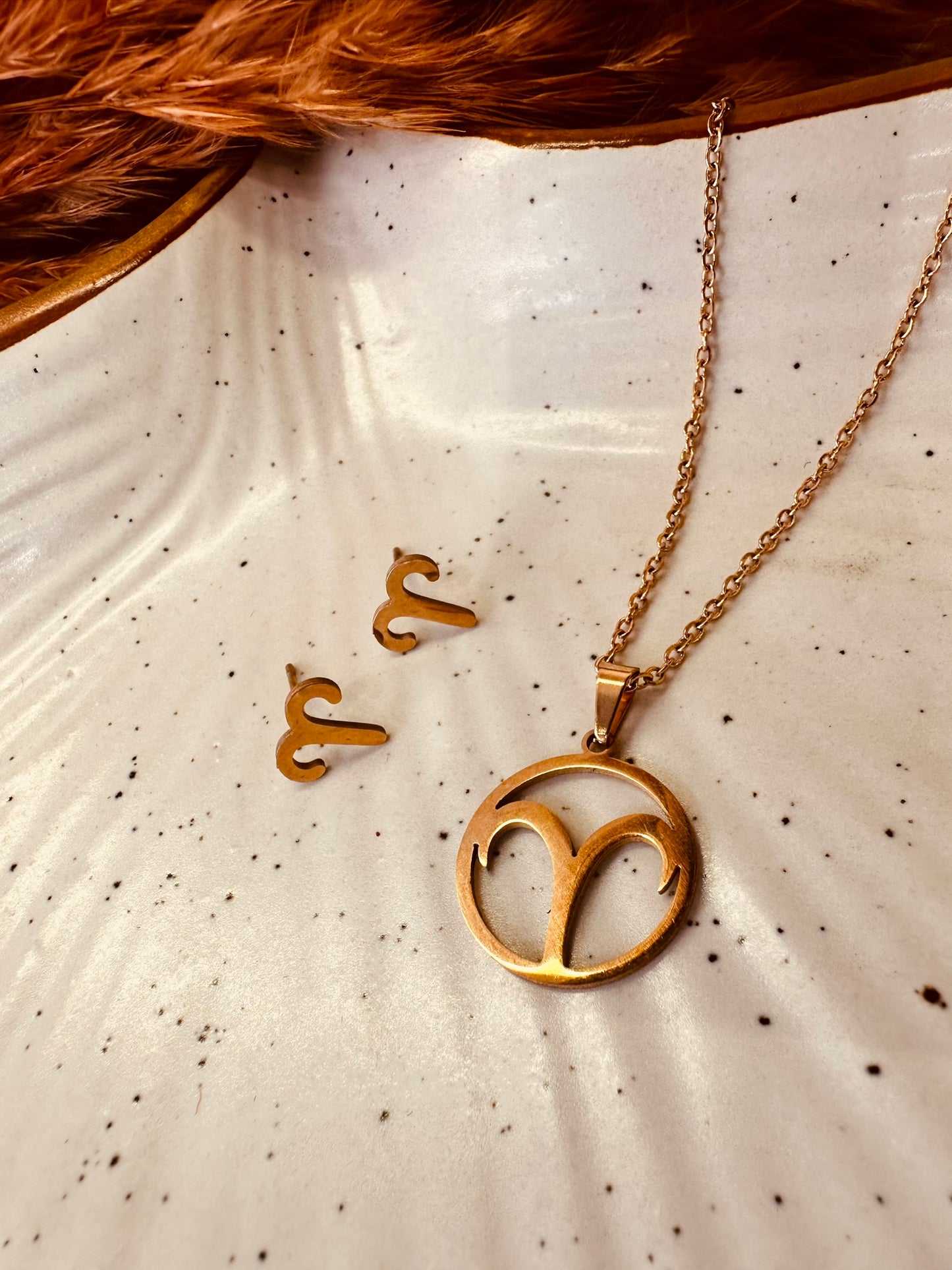 HeyBae Zodiac Pendant & Earring Set | Gold Stainless Steel | ₹499 (Aquarius · January 20 - February 18)