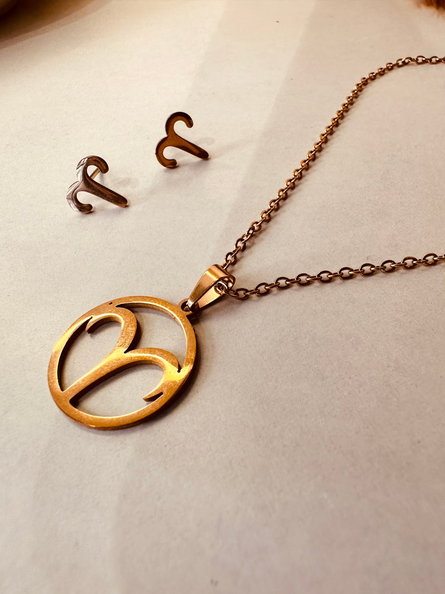 HeyBae Zodiac Pendant & Earring Set | Gold Stainless Steel | ₹499 (Aquarius · January 20 - February 18)