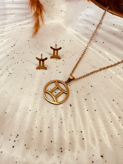 HeyBae Zodiac Pendant & Earring Set | Gold Stainless Steel | ₹499 (Aquarius · January 20 - February 18)