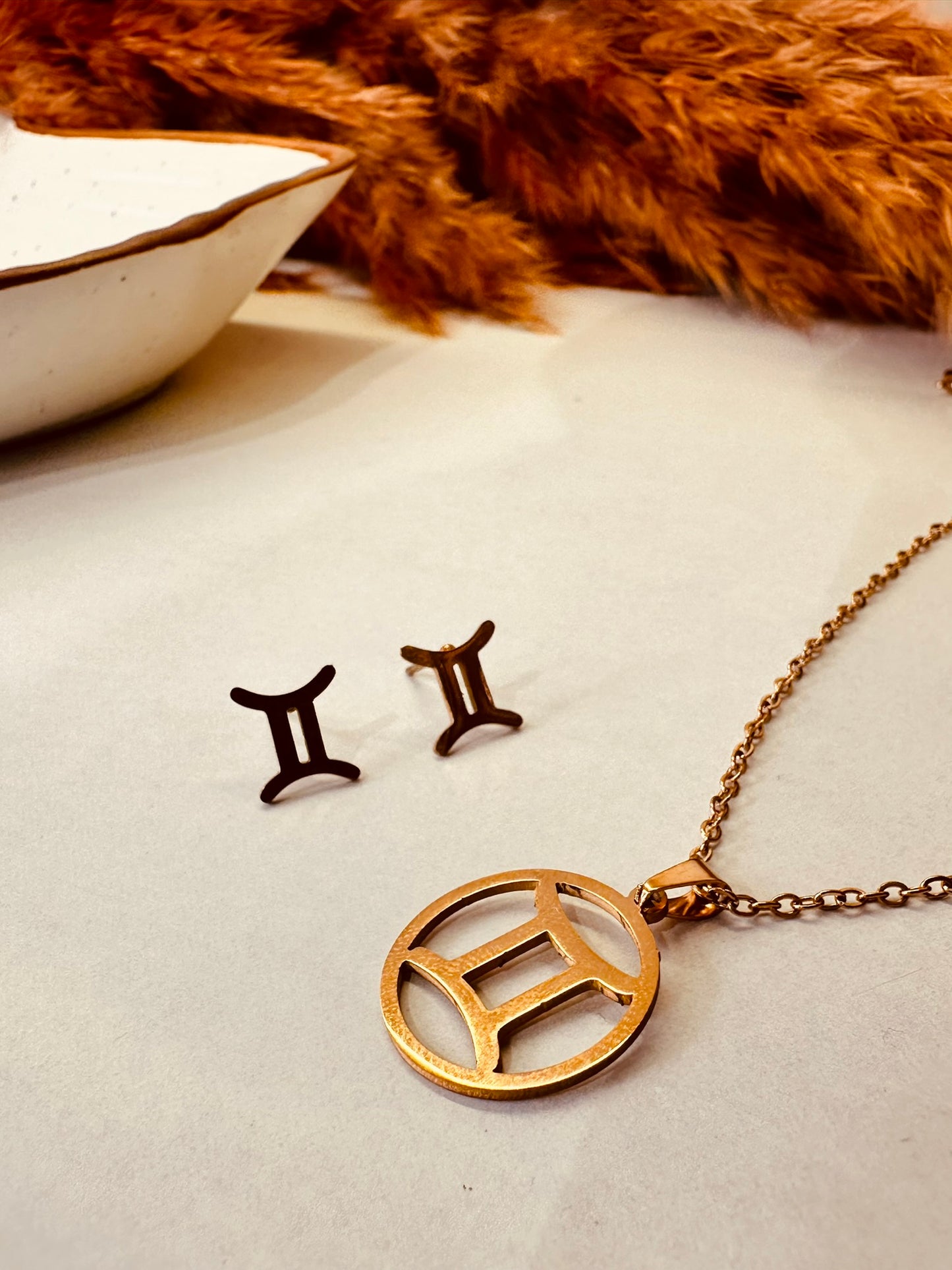 HeyBae Zodiac Pendant & Earring Set | Gold Stainless Steel | ₹499 (Aquarius · January 20 - February 18)