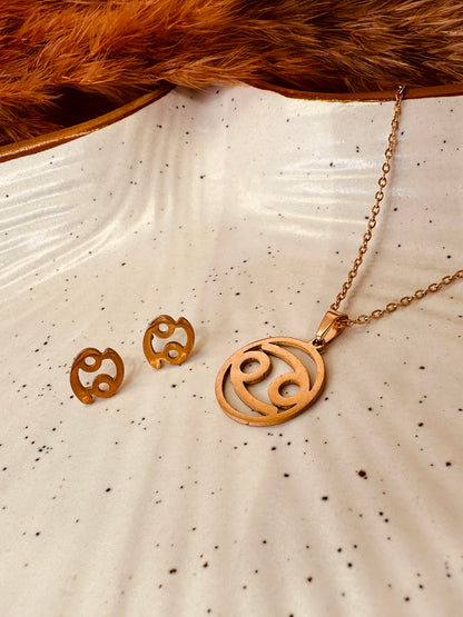 HeyBae Zodiac Pendant & Earring Set | Gold Stainless Steel | ₹499 (Aquarius · January 20 - February 18)