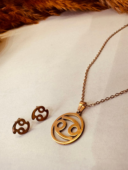 HeyBae Zodiac Pendant & Earring Set | Gold Stainless Steel | ₹499 (Aquarius · January 20 - February 18)