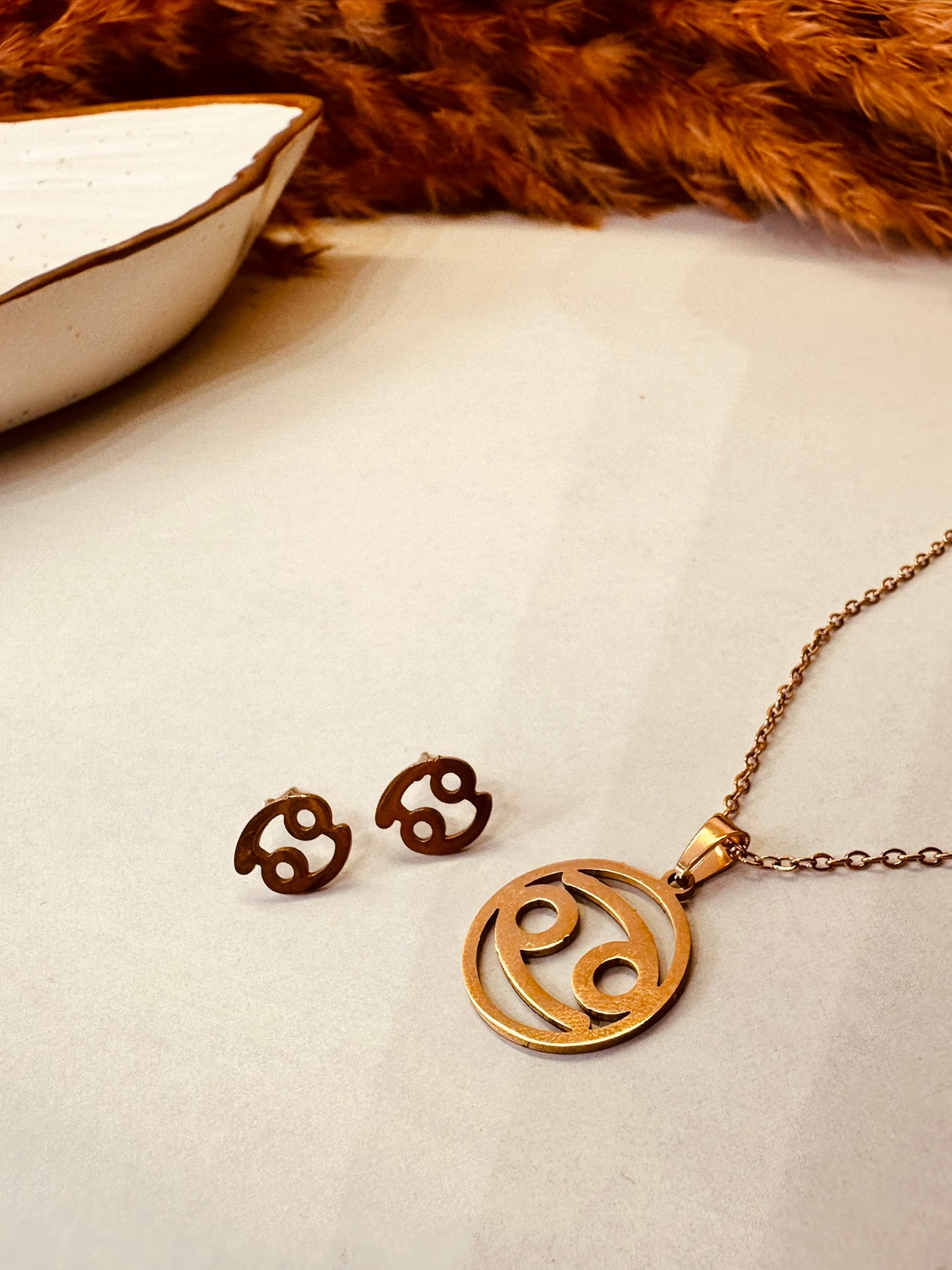 HeyBae Zodiac Pendant & Earring Set | Gold Stainless Steel | ₹499 (Aquarius · January 20 - February 18)