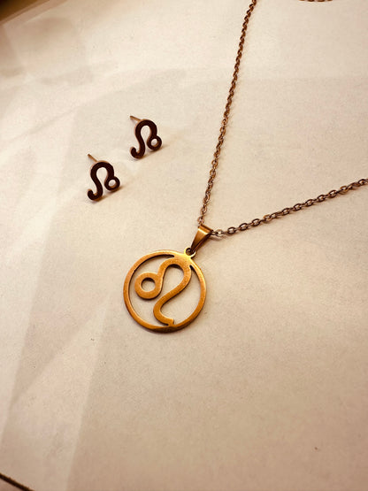 HeyBae Zodiac Pendant & Earring Set | Gold Stainless Steel | ₹499 (Aquarius · January 20 - February 18)