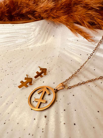 HeyBae Zodiac Pendant & Earring Set | Gold Stainless Steel | ₹499 (Aquarius · January 20 - February 18)