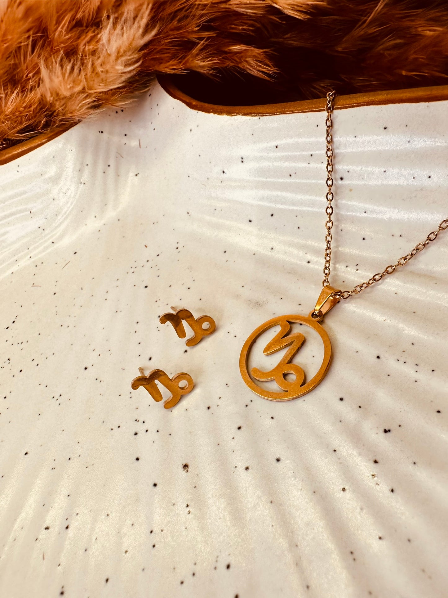 HeyBae Zodiac Pendant & Earring Set | Gold Stainless Steel | ₹499 (Aquarius · January 20 - February 18)