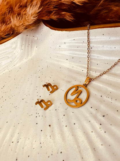 HeyBae Zodiac Pendant & Earring Set | Gold Stainless Steel | ₹499 (Aquarius · January 20 - February 18)