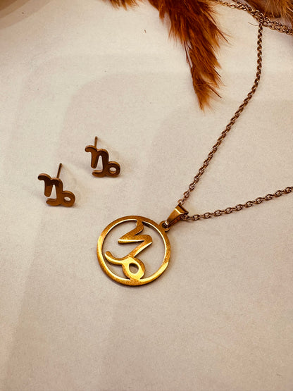 HeyBae Zodiac Pendant & Earring Set | Gold Stainless Steel | ₹499 (Aquarius · January 20 - February 18)