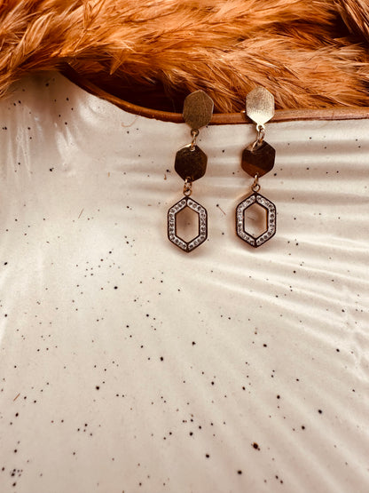 HeyBae Gold Geometric Dangle Earrings | Chic Earrings for Ethnic & Western Wear