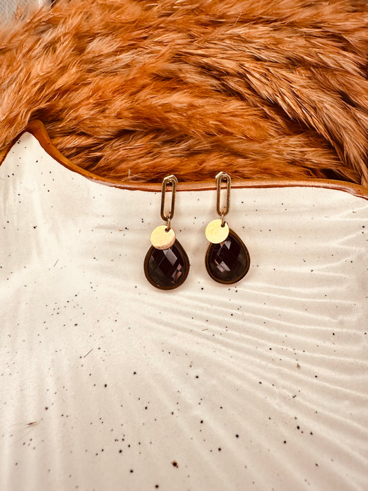 Heybae Black and Gold Drop Earrings