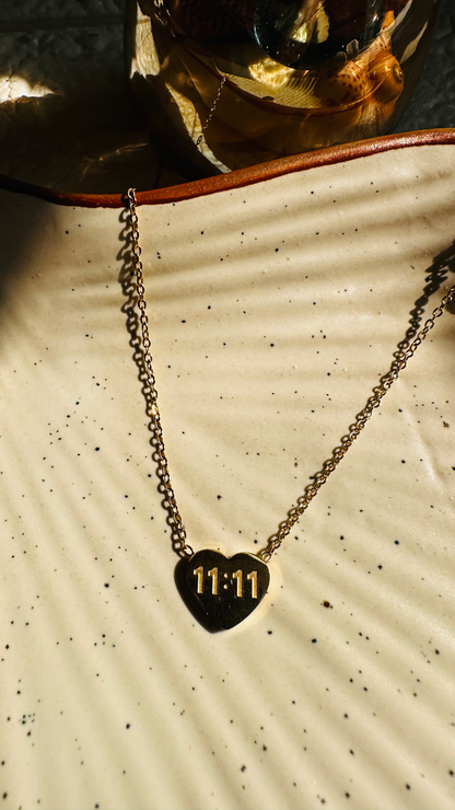 Hey Bae 11:11 Heart Gold Pendant Necklace – Angel Number Manifestation Jewelry for Women