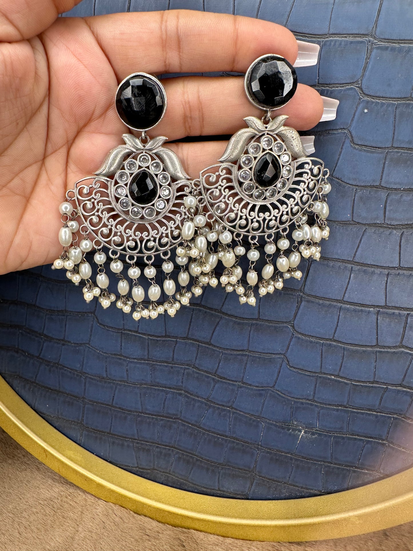 HeyBae Big Oxidised Chandelier Earrings for Women – Ethnic & Western Statement Earrings